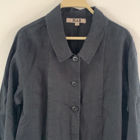 Flax 100% Linen Lagenlook Jacket/ Blouse/ Blazer Size S Black Button Down Shirt - Picture 6 of 12